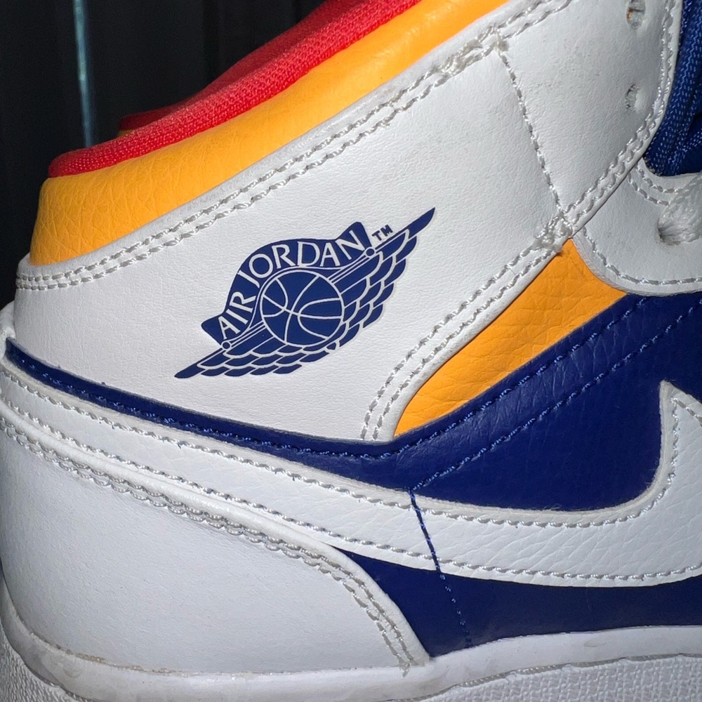 Air Jordan 1 Mid White/Blue/Orange/Red Kids Shoe Size 6Youth - Picture 9 of 14